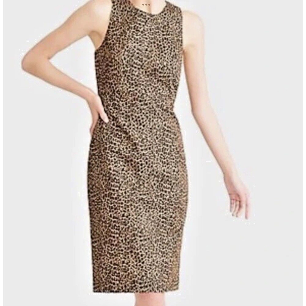 J.Crew Leopard Print Sheath Dress Size 0 Cotton Blend Lined Classic Workwear